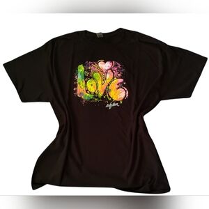 Gildan Black Cotton Tee with Colorful Love Graphic